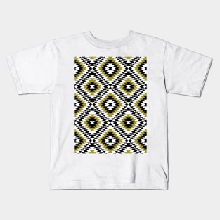 Aztec Diamond Symbol Gold BW Pattern Kids T-Shirt